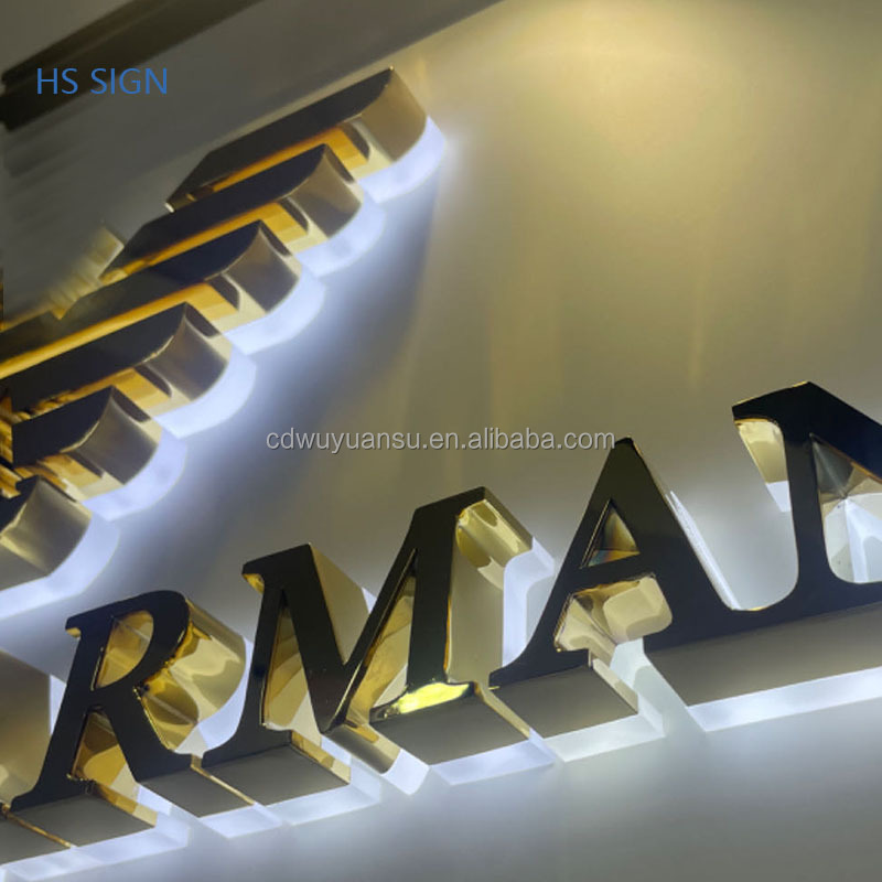 Customized 3D back light stainless steel led acrylic letter led letter sign outdoor commercial  shop sign