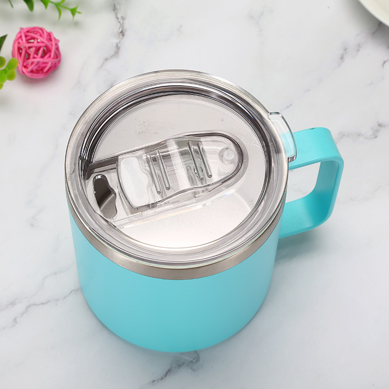 China Supplier 14 oz custom logo double wall vacuum insulated coffee mug with handle and lid stainless steel coffee mug