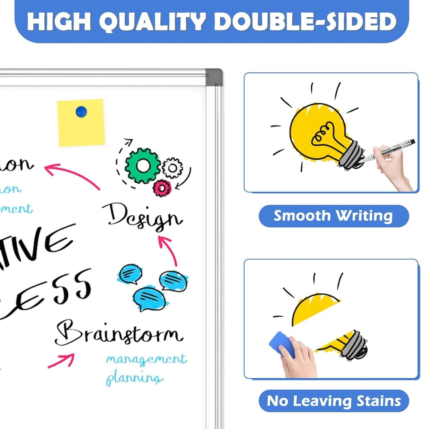 High Quality Double Side Magnetic Whiteboard Aluminum Hanging Message Board Dry Erase Magnetic Whiteboard for Office