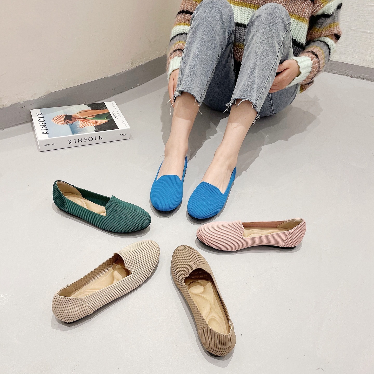 New Styles Soft Insole Weave Pattern Doll Bow Beautiful Ladies Dress Pumps Shoes Women Ballerina Flat Shoes for Wedding