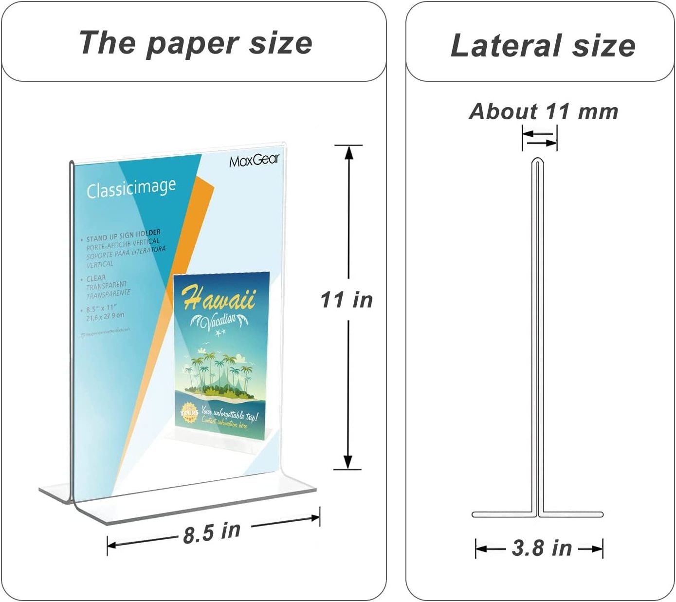 Xitu 8.5 x 11 - Acrylic T Shape Table Top Display Stand Double Sided  Bottom Load  Portrait Style Menu Ad Frame