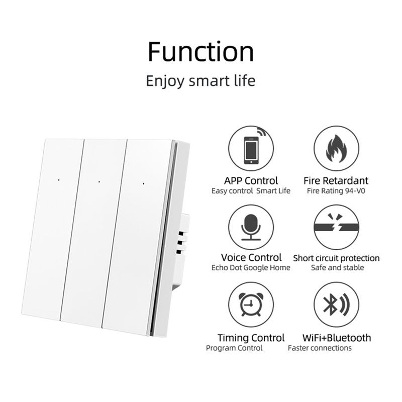 UK/EU Standard Wholesale XUGUANG PC Tuya Smartlife Wifi Wireless Remote Control 1/2/3 Gang Switch Wall Light Push Button Switch