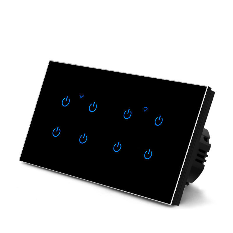 Xuguang  eu 2/3/4/5/6/ 8 Gang Glass Led Touch Switch Panel Control Wifi Smart Alexa Google Home Lighting Touch Switch