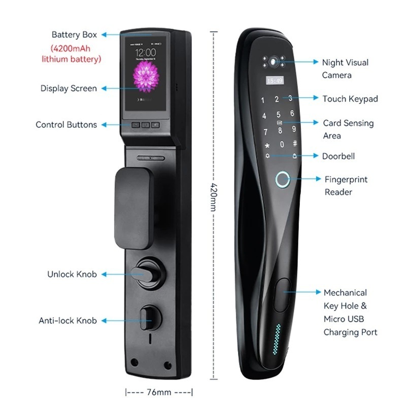 XUGUANG high quality New smart door lock fingerprint digital wifi lock connected to mobile phone viewing with camera