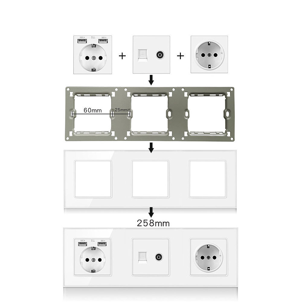 Xuguang EU French  personality white&Black multiple frame wall switch socket  DIY rj45 rj11 Module Combination light switch