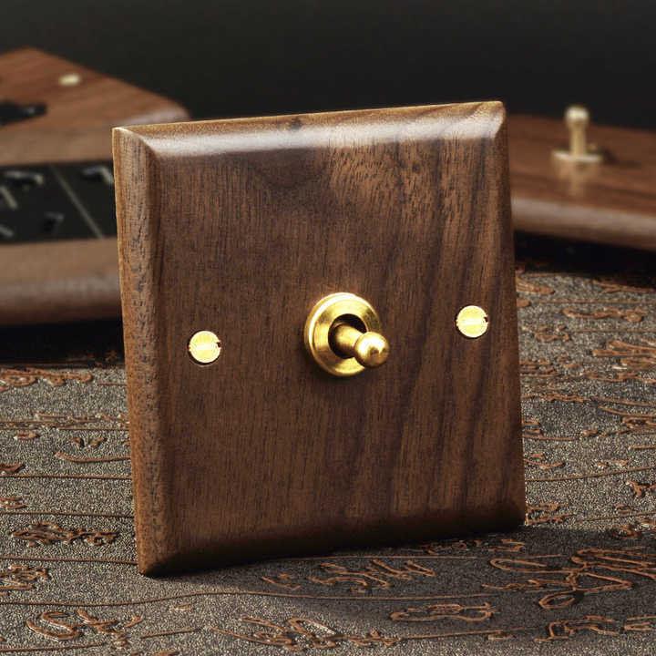 Solid Wood Panels Switch Retro Vintage Wall Switch Antique Brass Lever Walnut Wood Screw Button 1 Gang 2 Way 10A Toggle Switch