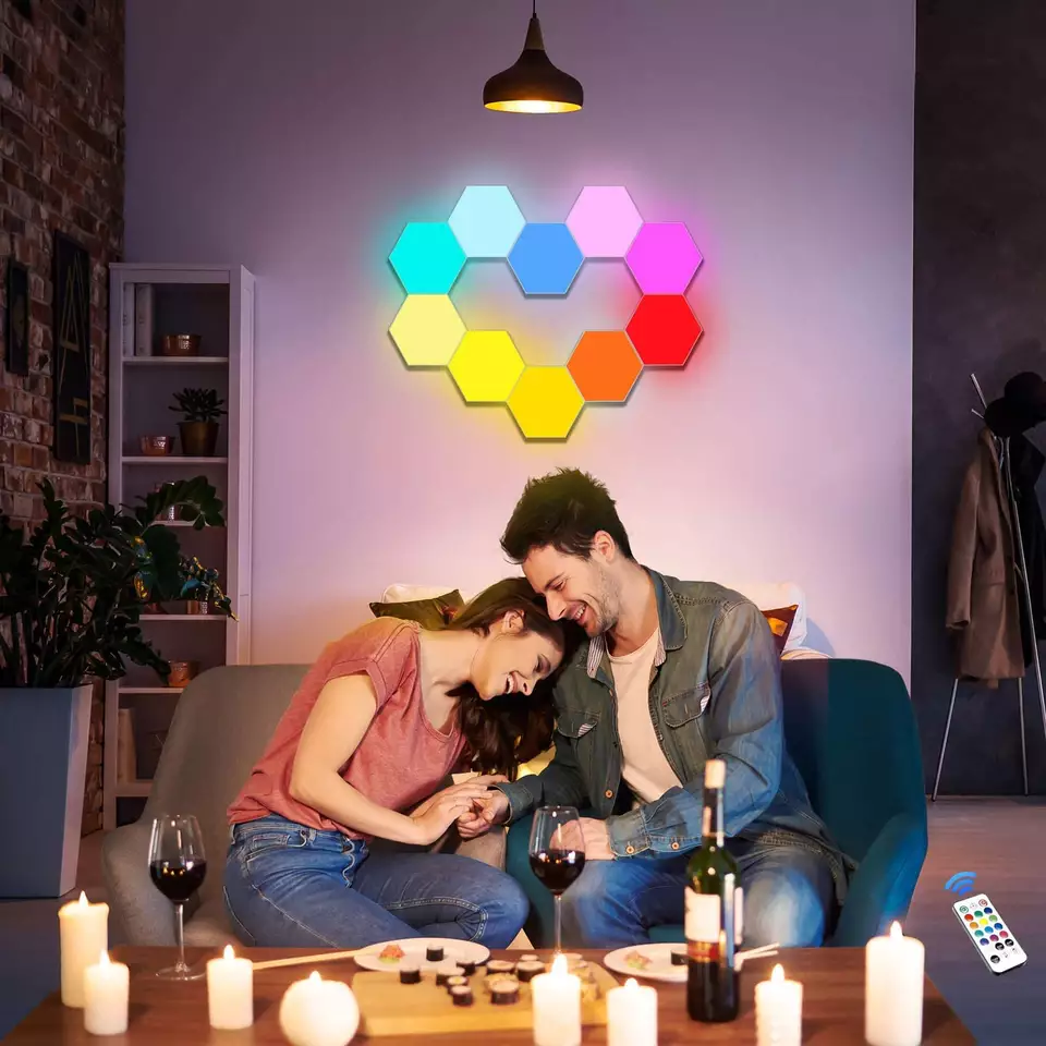 Tuya Smart Wifi Wall Light Gaming Lamp Modular Hexagon Lights Honeycomb Light Led Wall Lamp with Remote Control Creative 12 90