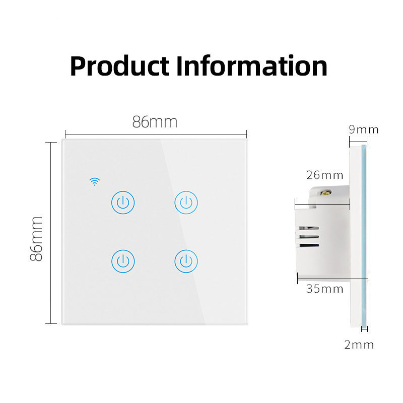 XUGUANG Factory Tuya Smart Switch EU Glass Panel Smart WiFi Switch 2 Gang Remote Control Home Automation System Smart Solution