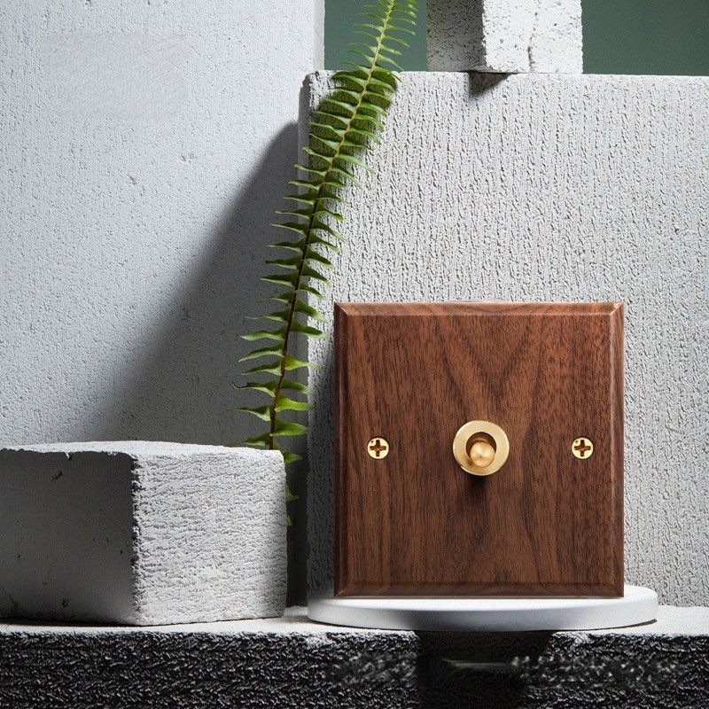 Solid Wood Panels Switch Retro Vintage Wall Switch Antique Brass Lever Walnut Wood Screw Button 1 Gang 2 Way 10A Toggle Switch