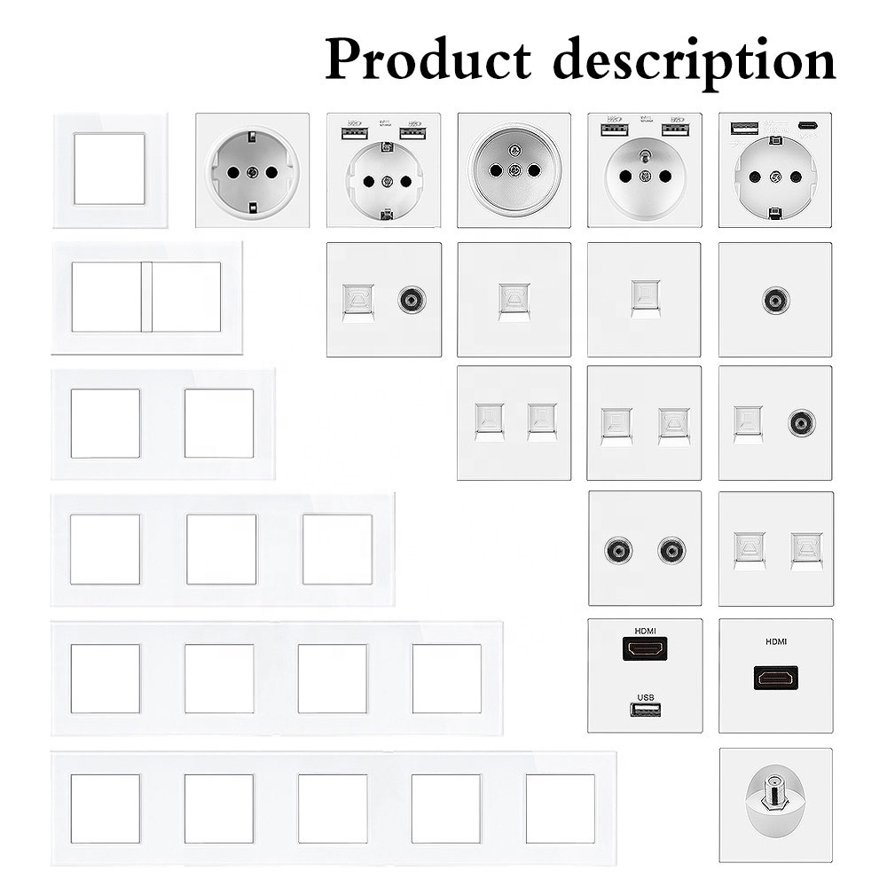 Xuguang EU French  personality white&Black multiple frame wall switch socket  DIY rj45 rj11 Module Combination light switch