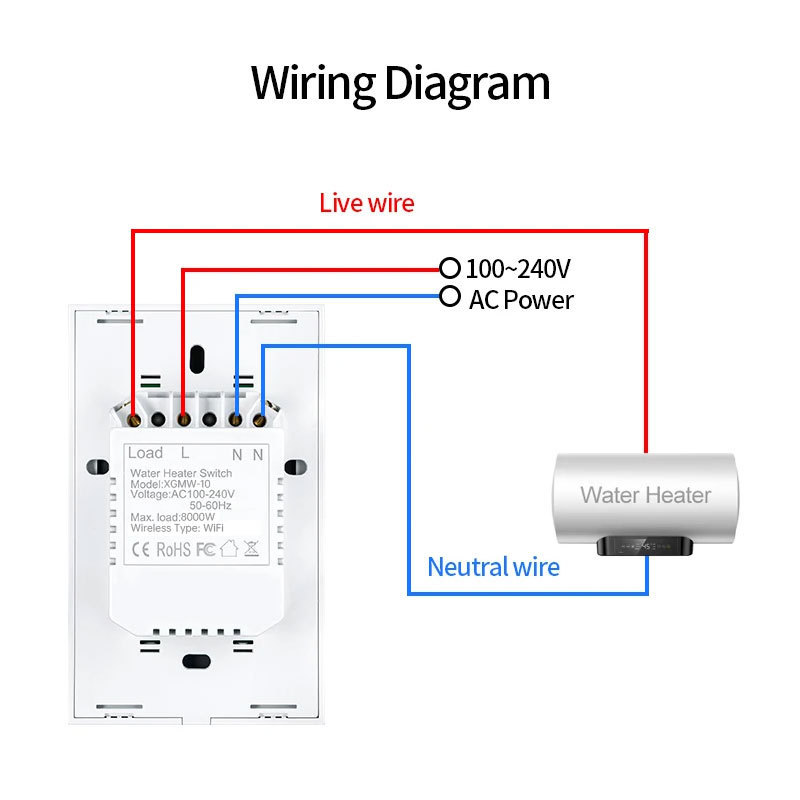 Smart Boiler Timer White Glass Panel Air Switch Smart Home WiFi Touch Air Conditioner Switch US Standard Water Heater Switch