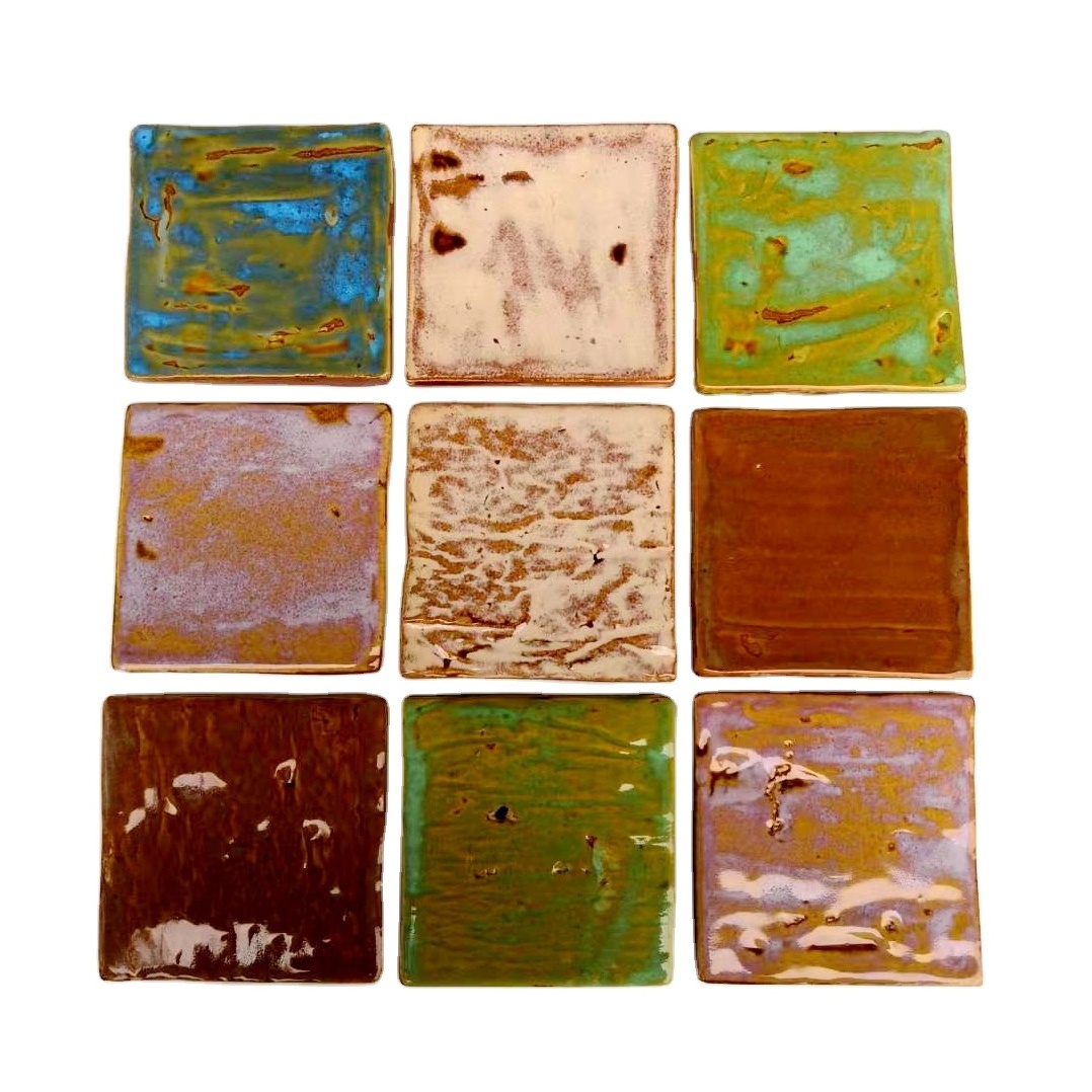 Handmade clay glossy ceramic tiles 4x4 '' Zellige kitchen and bathroom wall tiles pink green hotel and resort wall tiles natural