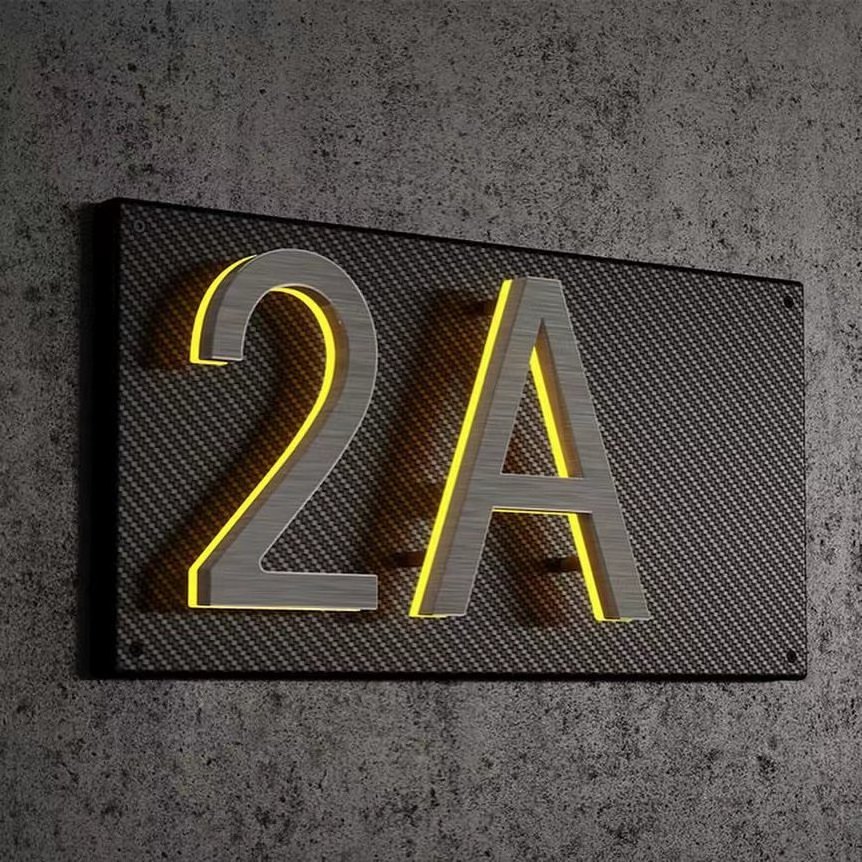 Custom backlit sign metal aluminium outdoor sign plate house number backlit sign Hotel signage