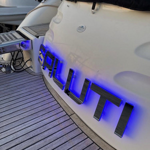 Custom Yacht Outdoor Backlit Letter Boat Seawater Boat Name Sign Led Vessel Name Sign 3D Illuminated Stainless Steel Signage