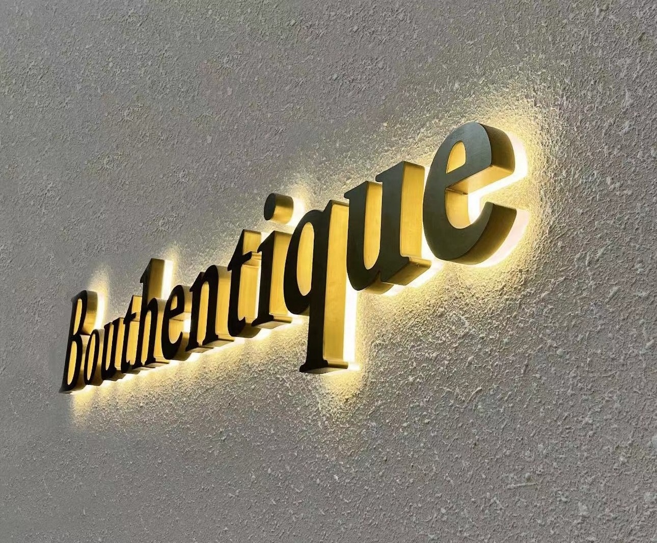 Gold Backlit Mirror Letters 3D LED Sign Backlit Channel Letter Metal Backlit Logo Stainless Steel 3D Illuminated Company Signs