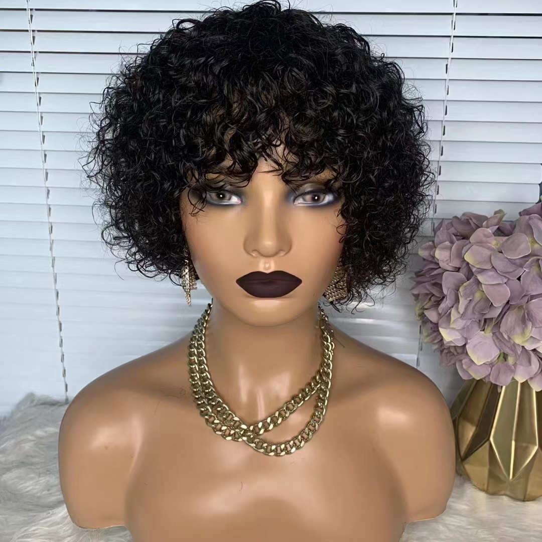 Brazilian Human Hair Water Wave Pixie Cut Full Lace Braided Short Wig Hair Pixie Curly Wigs For Black Women