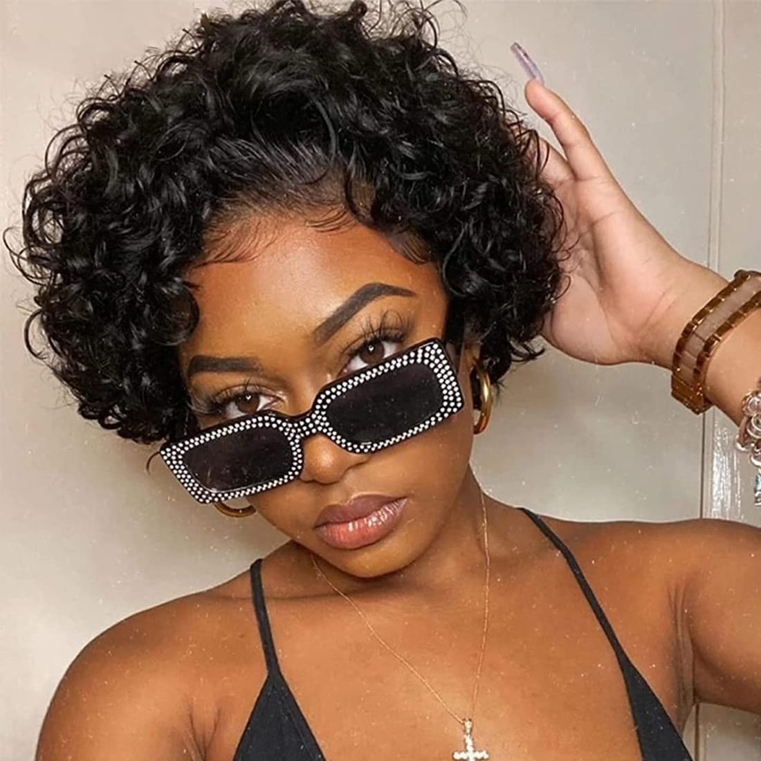 Brazilian Human Hair Water Wave Pixie Cut Full Lace Braided Short Wig Hair Pixie Curly Wigs For Black Women