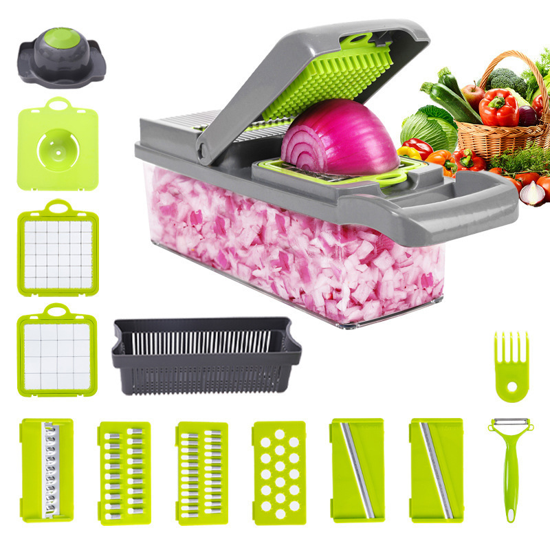 YiHai Hot selling Kitchen multi 14 In 1 manual mandoline fruit vegetable cutter onion dicer veggie slicer vegetable chopper