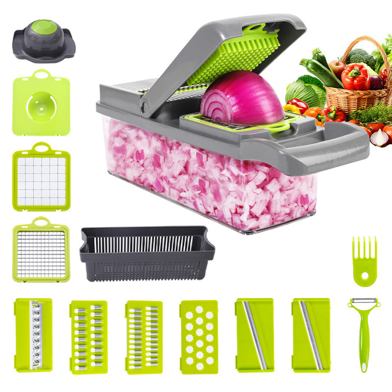 YiHai Hot selling Kitchen multi 14 In 1 manual mandoline fruit vegetable cutter onion dicer veggie slicer vegetable chopper