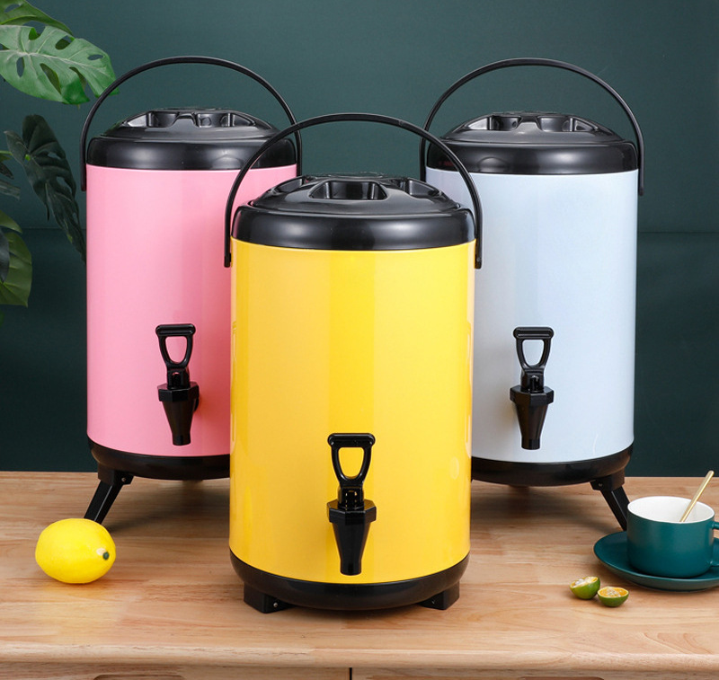 YIHAI 8L/10L/12LBubble Tea Container Commercial restaurant bubble tea buckets stainless steel milk tea warm blacker Yellow