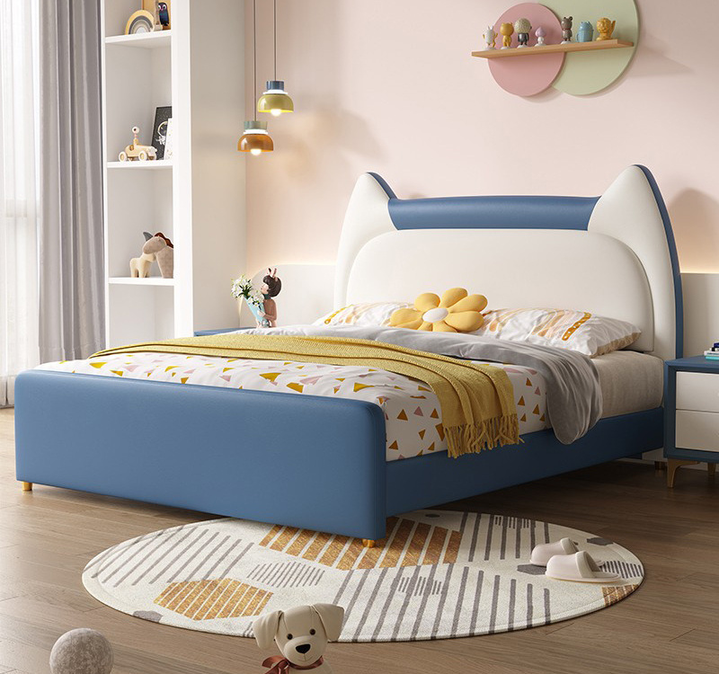 Modern cute pink white soft bed children's bedroom furniture upholstered single upholstered children's bed for girls