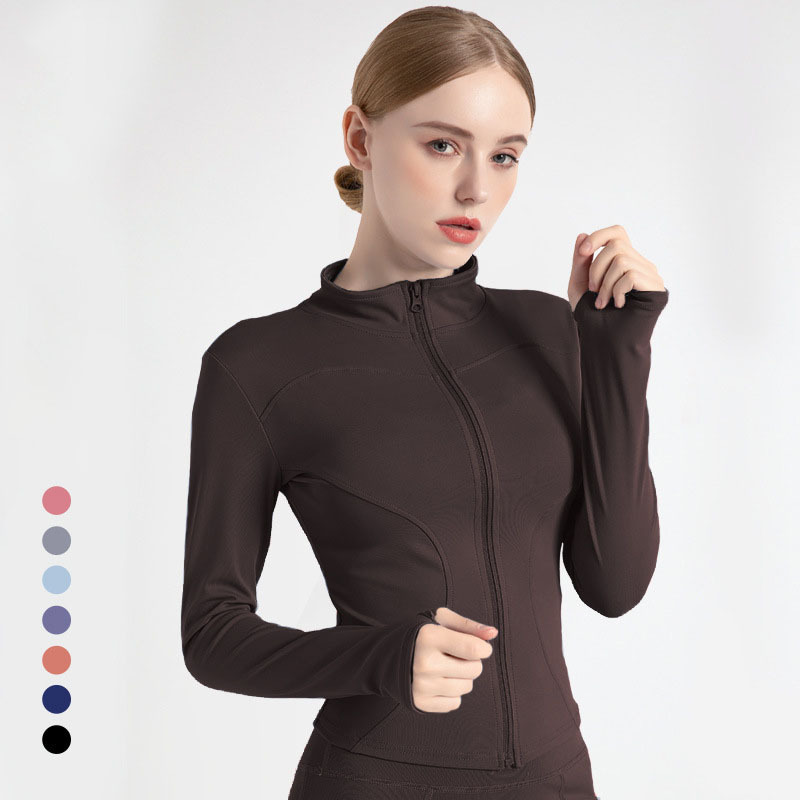 High Elastic Long Sleeve Full Zip Running Slim Fit Yoga Jacket With Thumb-Holes