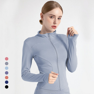 High Elastic Long Sleeve Full Zip Running Slim Fit Yoga Jacket With Thumb-Holes