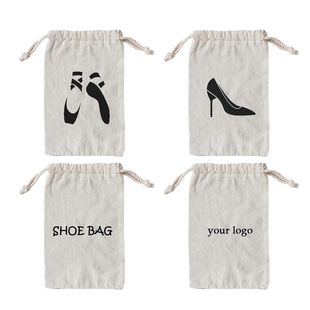 Factory price white beige muslin cotton drawstring duster pouch shoe bag cotton canvas storage dust shoe bag with drawstring