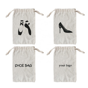 Factory price white beige muslin cotton drawstring duster pouch shoe bag cotton canvas storage dust shoe bag with drawstring