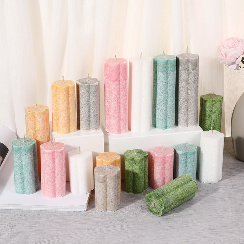 Wholesale 5cm*15cm Creative Handmade Ice Flower Column Pillar Scented Candle Household Decor Wedding Church Scented Candle