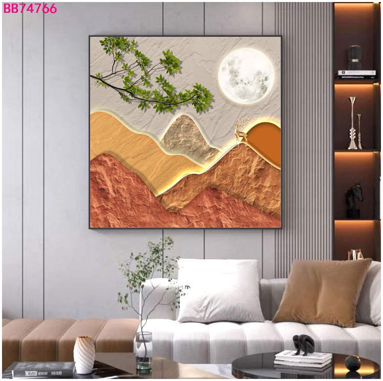 Creative the moon goes down abstract crystal porcelain modern glass painting with led home decor for living room