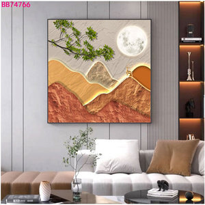 Creative the moon goes down abstract crystal porcelain modern glass painting with led home decor for living room