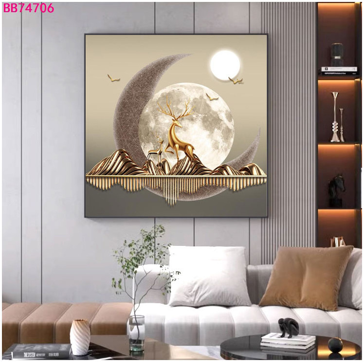 Creative the moon goes down abstract crystal porcelain modern glass painting with led home decor for living room