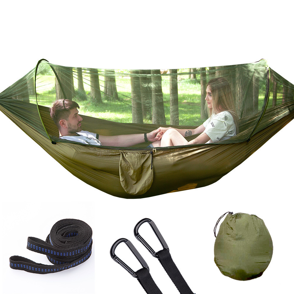 Full automatic speed opening hammock kelambu portable hammocks tree strap for outdoor camping Mosquito proof hammock swing