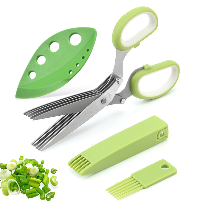 Kitchen Shears Spices Cooking Tools Stainless Steel Herb Scissors for Shearing Lettuce Cilantro with 5 Blades and Cover