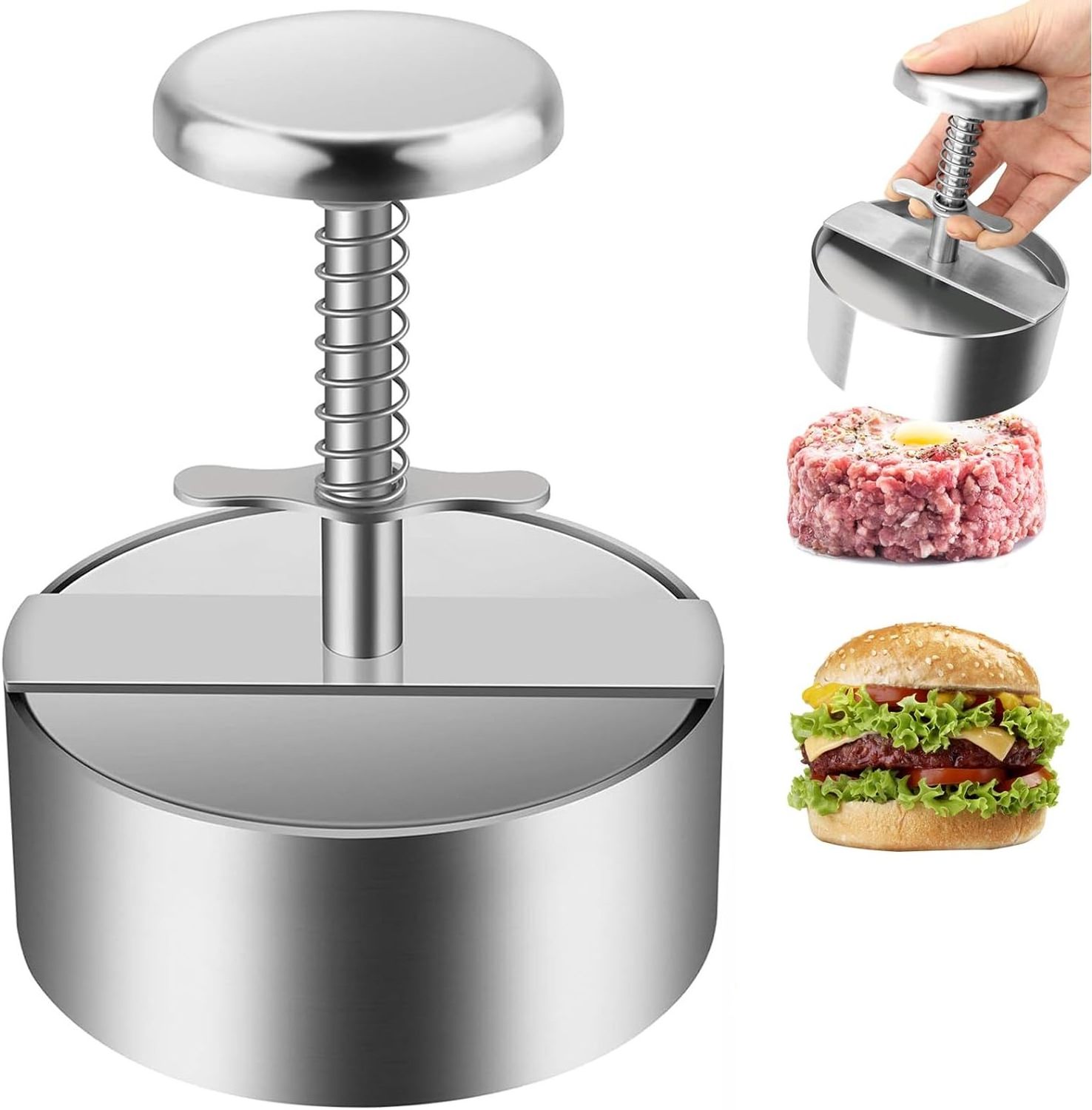 New Style Adjustable Burger Press Stainless Steel Patty Maker Non-Stick Grill Burger Smasher