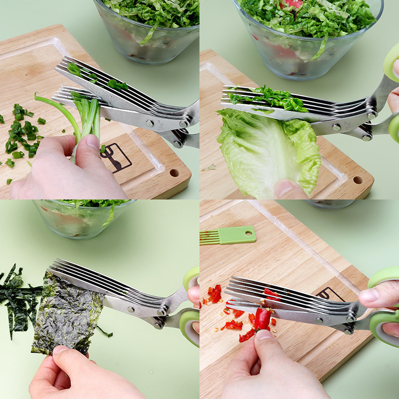 Kitchen Shears Spices Cooking Tools Stainless Steel Herb Scissors for Shearing Lettuce Cilantro with 5 Blades and Cover