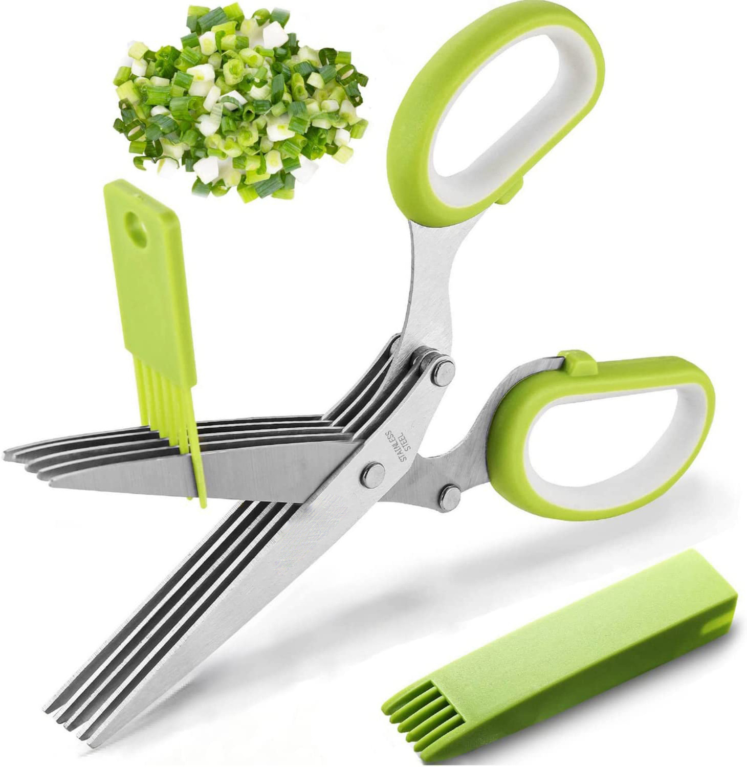 Kitchen Shears Spices Cooking Tools Stainless Steel Herb Scissors for Shearing Lettuce Cilantro with 5 Blades and Cover