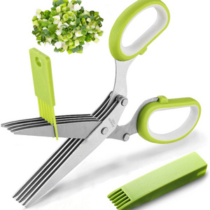 Kitchen Shears Spices Cooking Tools Stainless Steel Herb Scissors for Shearing Lettuce Cilantro with 5 Blades and Cover