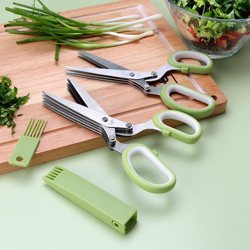 Kitchen Shears Spices Cooking Tools Stainless Steel Herb Scissors for Shearing Lettuce Cilantro with 5 Blades and Cover