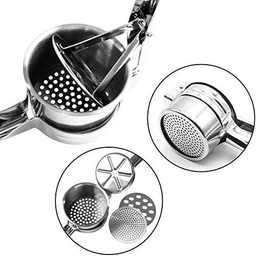 Manual Masher for Potato Baby Food Ricer with 3 Interchangeable Discs Stainless Steel Kitchen Gadgets Fruit Presser