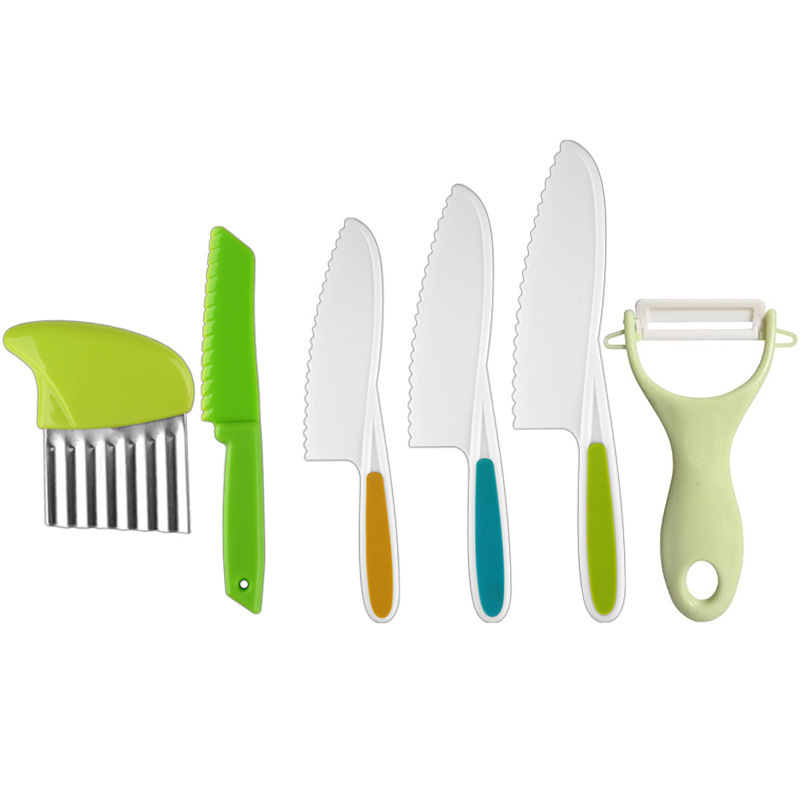 Kids Knives for Real Cooking, Wooden Kids Knife Set with Gloves Cutting Board Fruit Vegetable Cutters Plastic Kid Safe Knives