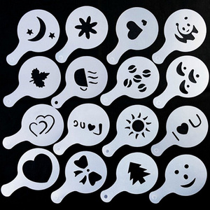 New design 16 PCS Plastic Template Coffee Stencil  cake decorating coffee stencil