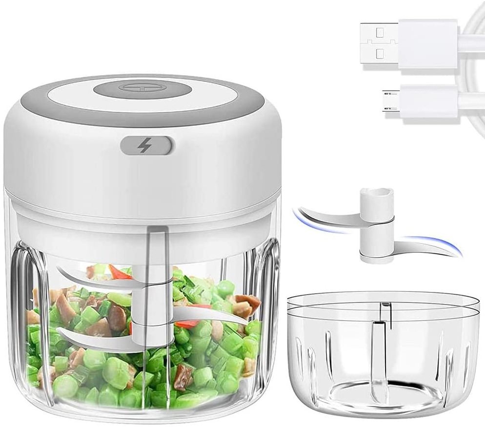 2 Cups Wireless Garlic Masher Food Cutter, Handheld Portable Garlic Mincer Pepper vegetable nuts Children food blender