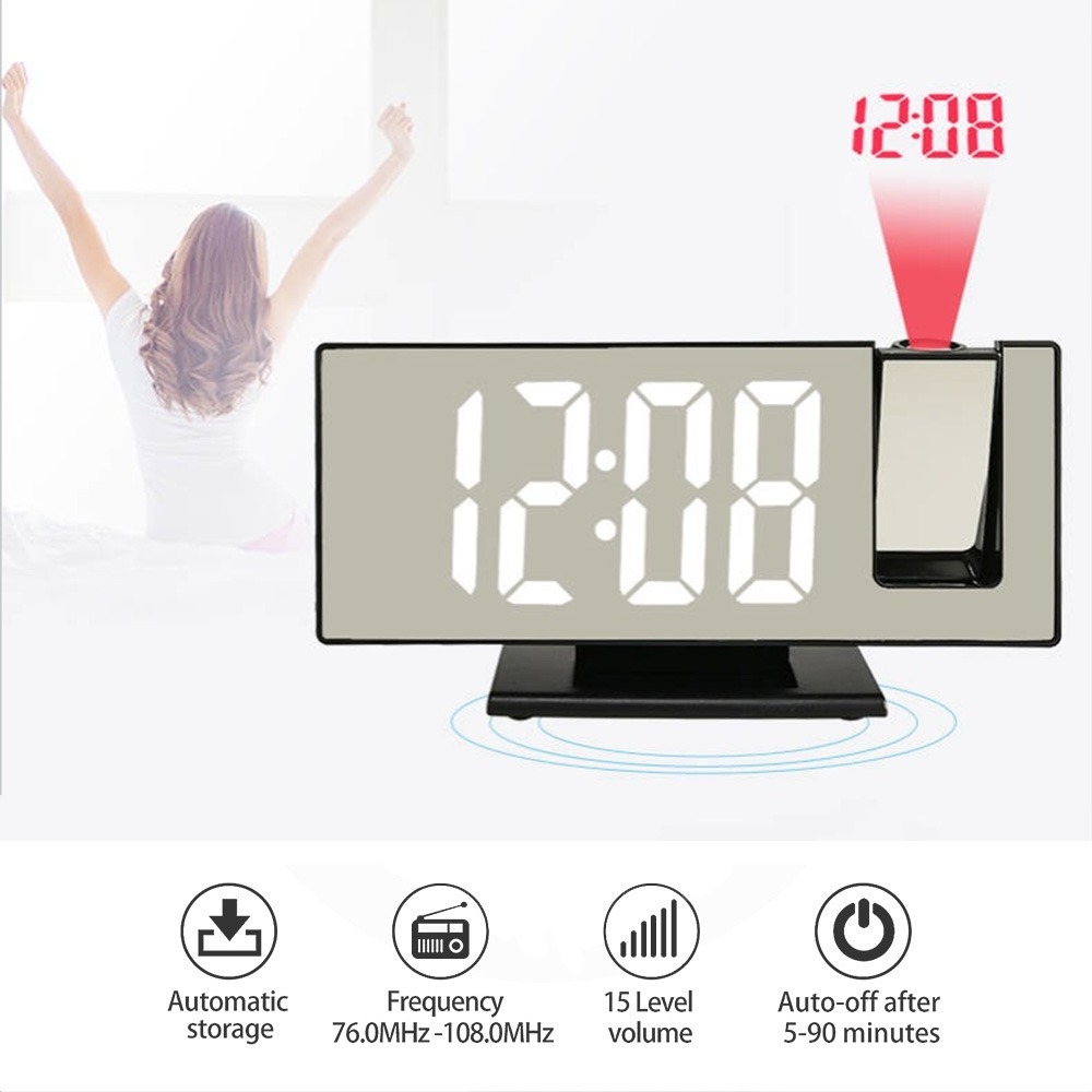 LED Digital Projection Alarm Clock for Bedroom Projection on Ceiling Electronic Time Projector Dual Loud Bedside Mute Clock