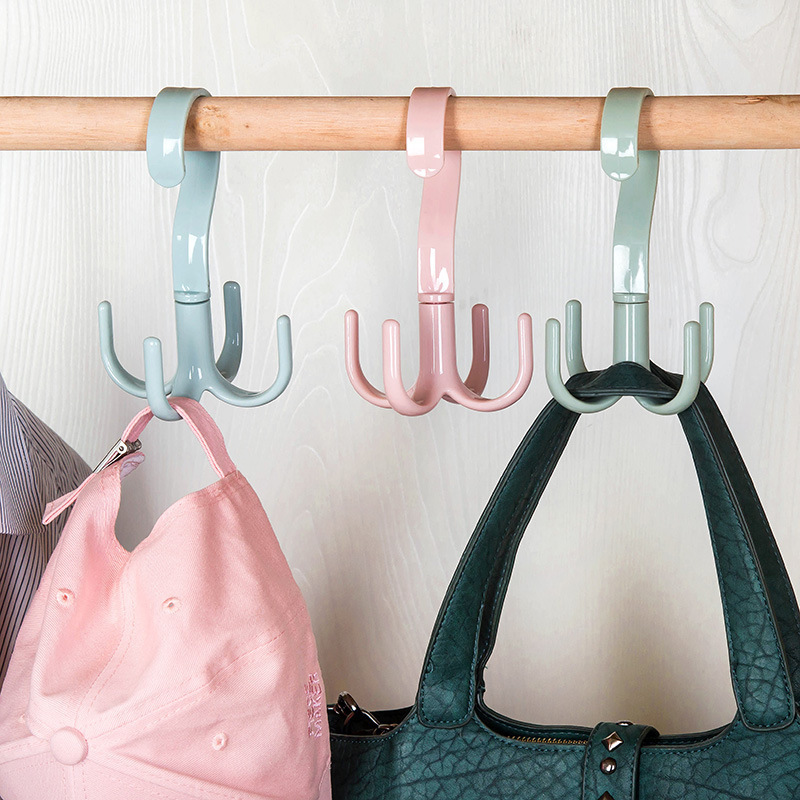 Rotating 4-Claw Hook Rack Multi-Functional Creative Clothes Hangers Wardrobe Tie Hat Bag Storage Organizers Bedroom Closets