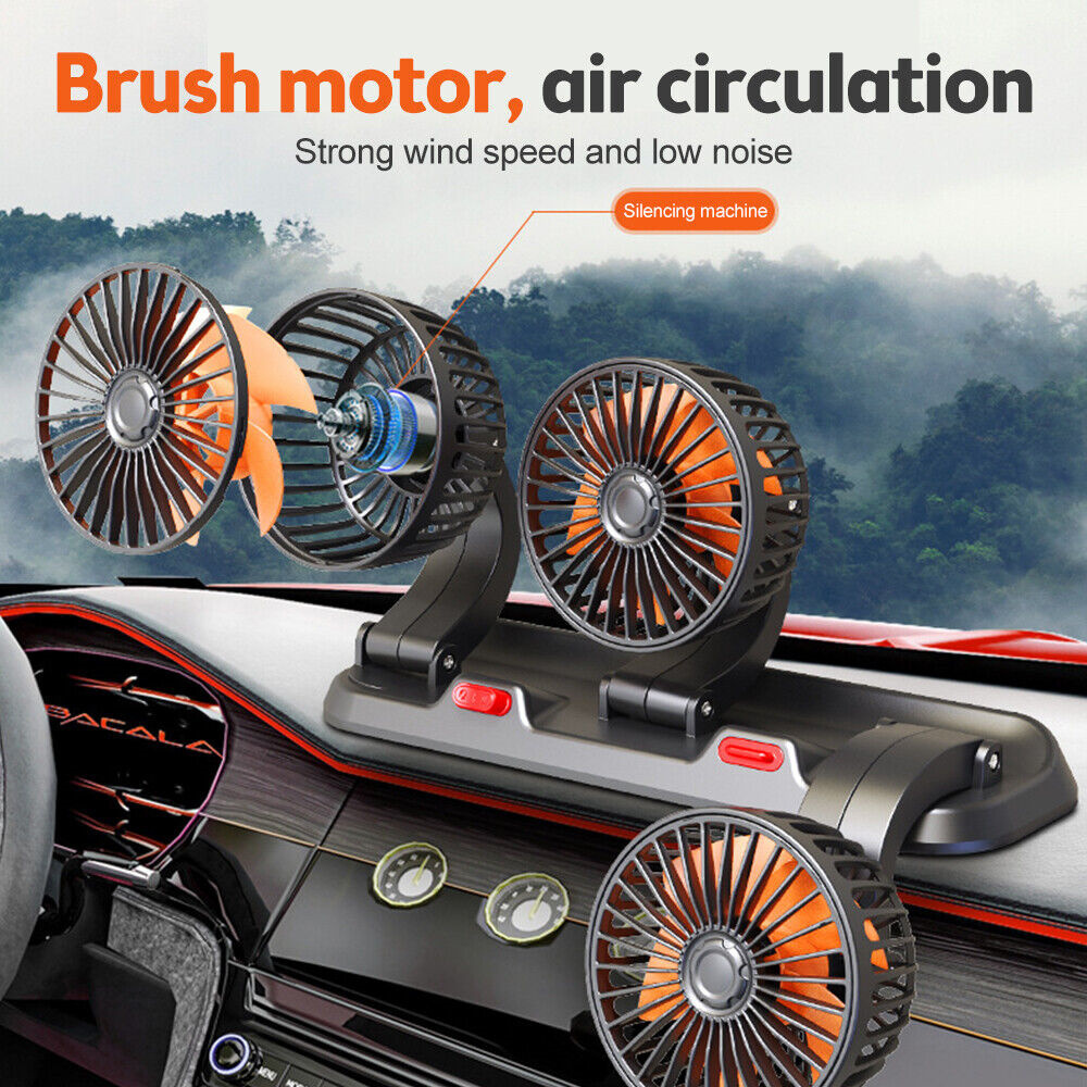 Car Fan 360 Adjustable 3 Head Air Fan Automotive Electric Fan USB/12V/24V Fan 2 Speeds Car Silent Fan For Home Desk Office&Car