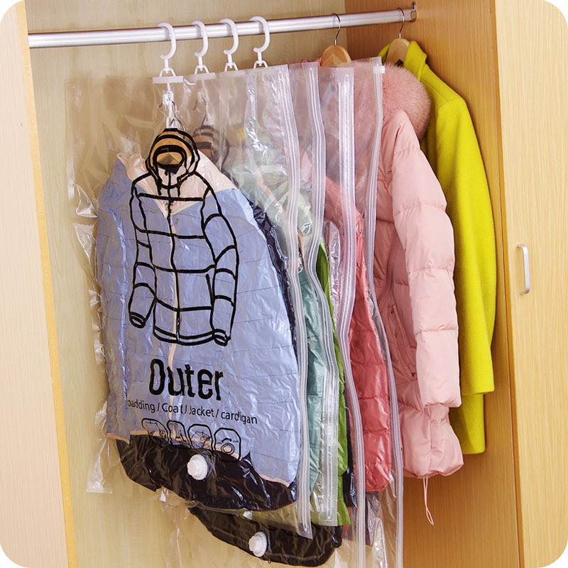 Closet Hanging Organizer Vacuum Bag for Clothes Storage Bag with Hanger Space Saving Clear Seal Bags Wardrobe Compressed