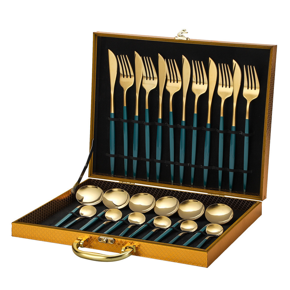 Rainbow Tableware Set Stainless Steel 24pcs Dinnerware Knife Fork Coffee Spoon Cutlery Set Western Dinner Flatware Gift Box Set