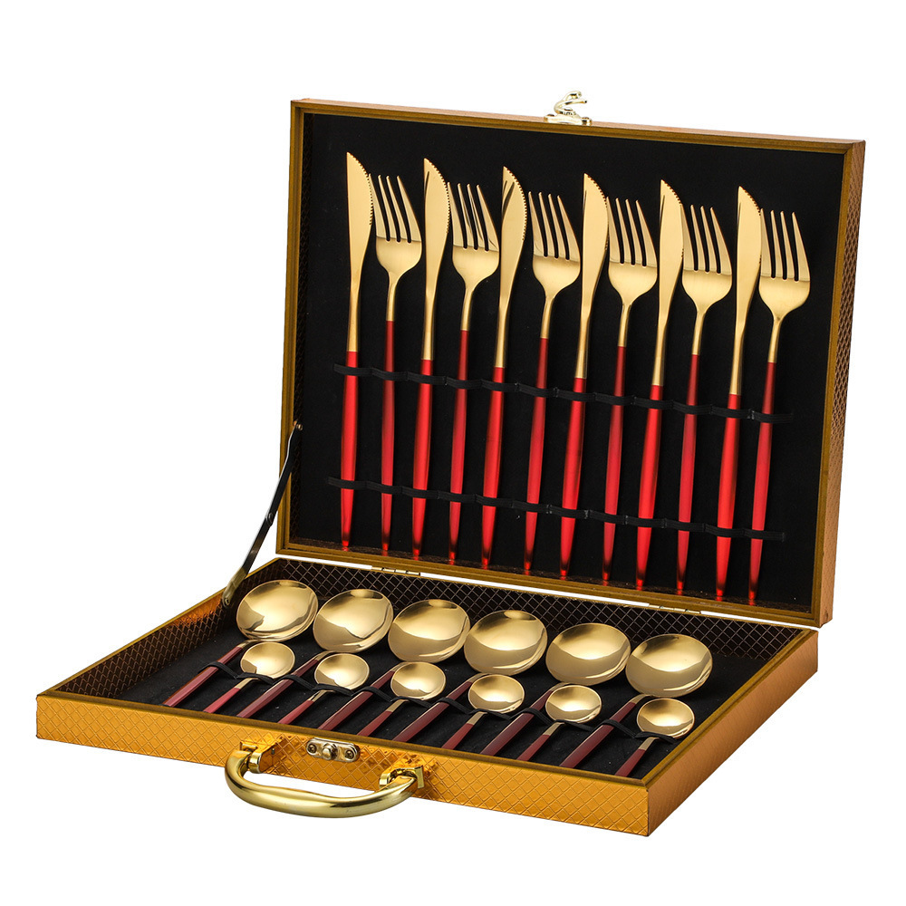 Rainbow Tableware Set Stainless Steel 24pcs Dinnerware Knife Fork Coffee Spoon Cutlery Set Western Dinner Flatware Gift Box Set